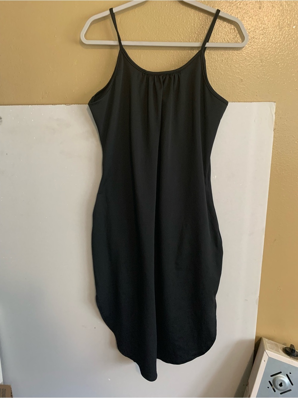 Women's Black Spaghetti-Strap Midi Slip Dress